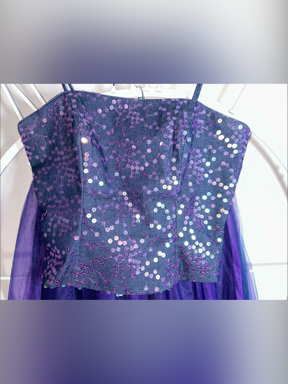 DJ Nights by Laura Ryner Two-Piece Sequin Purple & Navy Tulle Prom Gown size 3-4 - Picture 5 of 16